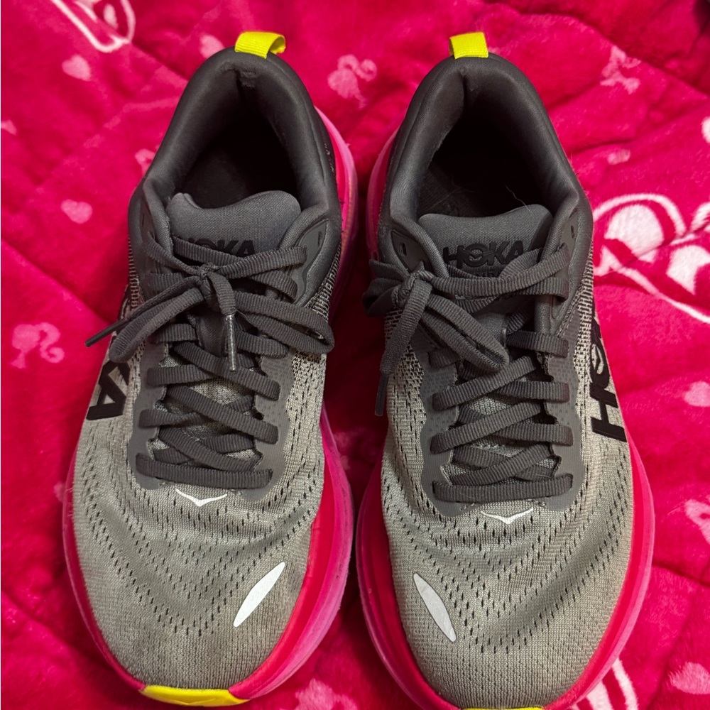 HOKA Gray and Pink Running Shoes